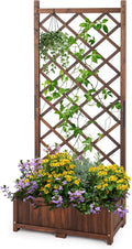 Wood Planter Raised Garden Bed with Trellis 67 Inch Height Outdoor Garden Flower Standing Planter Box Lattice Panels with Planter for Patio Porch with Drainage Holes Brown