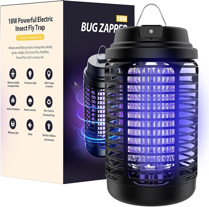 Bug Zapper Outdoor Mosquito Zapper Indoor with Dusk to Dawn Light Sensor 4000V Electric Fly Zapper Waterproof Mosquito Killer Fly Trap for Home Patio Kitchen Garden - 9.8 FT Length Cable
