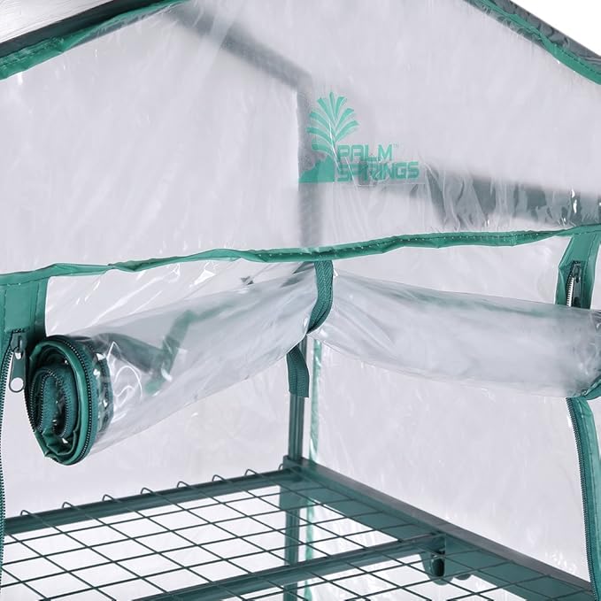 Palm Springs 3 -Tier Mini Greenhouse with Cover and Roll-up Zipper Door