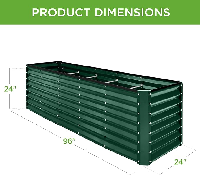 Best Choice Products 8x2x2ft Raised Outdoor Metal Garden Bed Deep Root Box Planter for Vegetables Flowers Herbs 240 Gallon Capacity 100% Non Toxic Materials - Dark Green