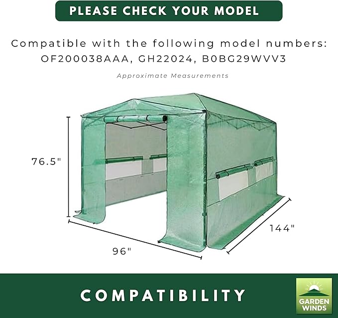 Garden Winds Reinforced Replacement Cover Compatible with The Outfine GH22024 8' x 12' Portable Walk in Instant Pop Up Greenhouse Zipper Entry Doors Mesh Side Windows - PE Fabric - Green
