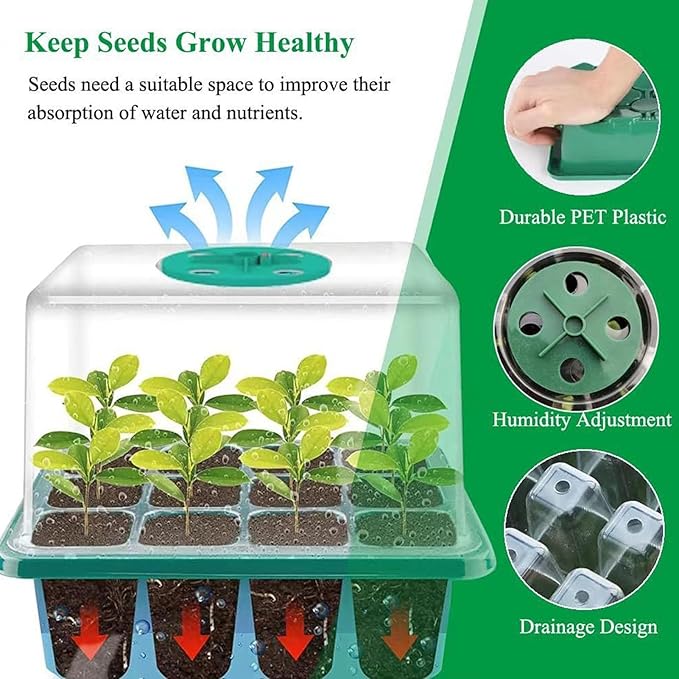 Adjustable Ventilation Transparent Plastic Tray Seed Starter Kit with Full Spectrum LED Grow Light Control Box 5 Levels of Brightness 4H 8H 12H 18H Timing for Garden