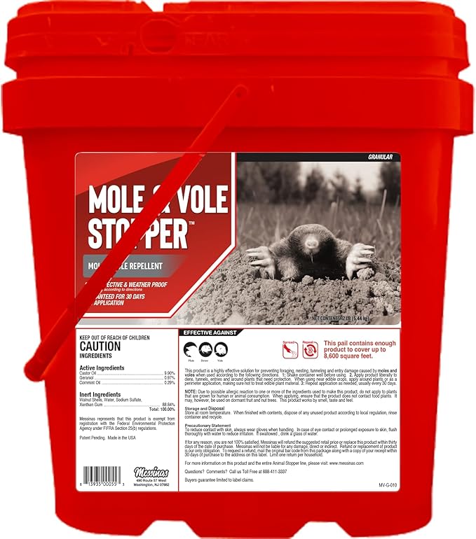 Mole &amp Vole Stopper Granular Animal Repellent All Natural Effective All Year Round Safe for People and Pets No Harsh Chemicals Ready to Use Mole &amp Vole Animal Repellent - 12 lb. Bulk
