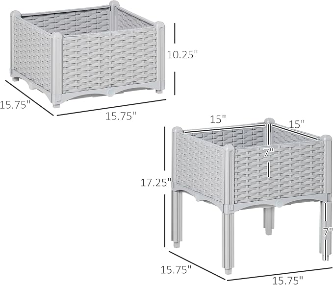 2 Pcs Raised Garden Bed with Legs Self Watering Planter Box Raised Bed to Grow Flowers Herbs Vegetables Gray