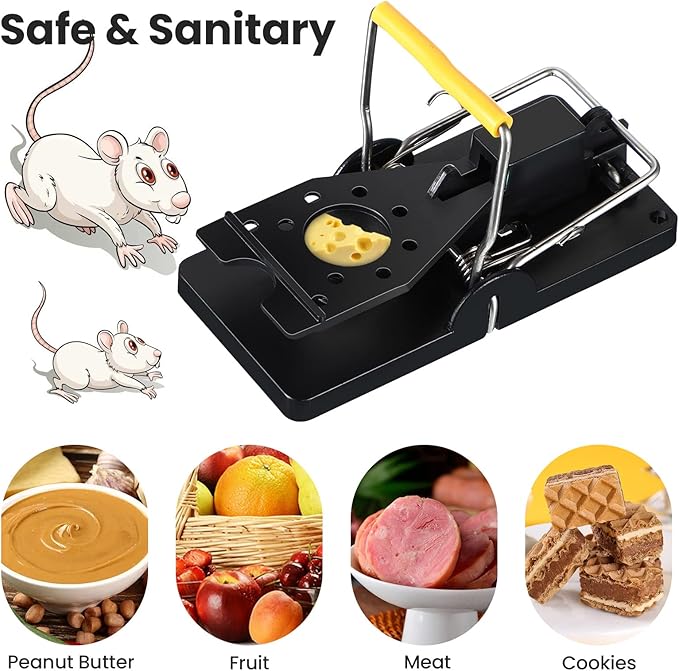 Qualirey 50 Pcs Mouse Traps Bulk Plastic Snap Rat Trap Reusable Quick Effective Safe for Indoor Outdoor Home House Warehouse Garden Kitchen 3.86 x 1.81 x 2.17 Inch (BlackYellow)