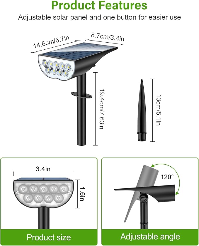 Solar Spot Lights Outdoor Solar Lights Outdoor Waterproof IP65 3 Brightness Modes Dusk to Dawn Landscape Spotlights for Yard Garden Pathway Tree Decoration Cool White 5 Pack