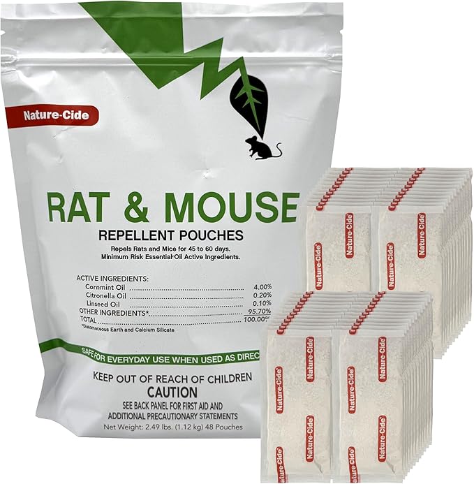 Nature-Cide Rat &amp Mouse Pouches - Plant-Based Formula for Indoor &amp Enclosed Spaces - Fresh Mint Aroma 45-60 Day Use - 25 sq ft Coverage per Pouch (Pack of 48)