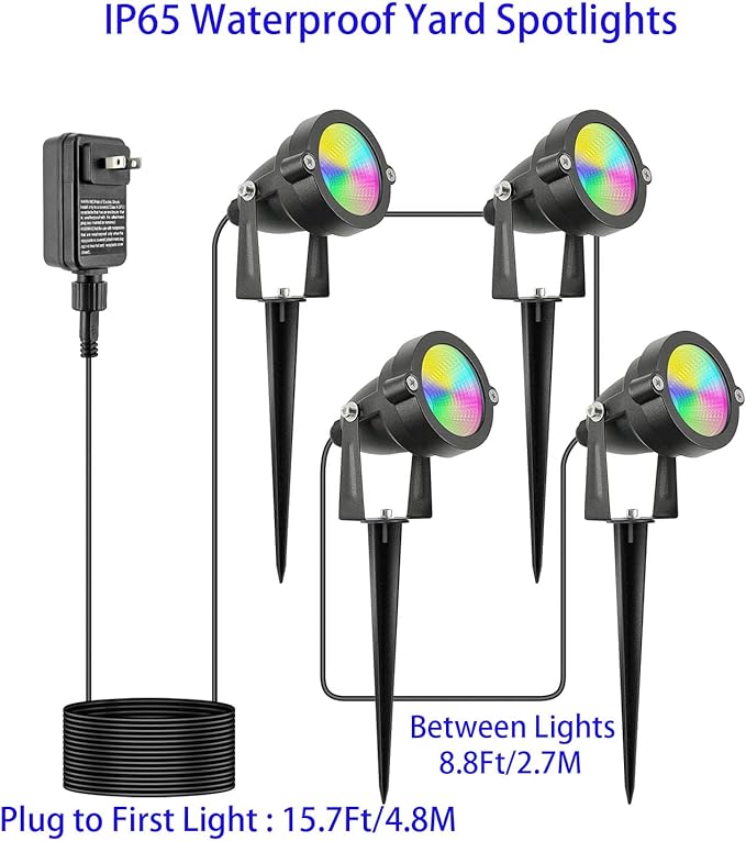 Christmas 20W RGB Outdoor Spot Lights with TimerHalloween Landscape Spotights IP65 Waterproof Metal Color Changing Spotlight for Outdoor Yard Garden (4 Lights)
