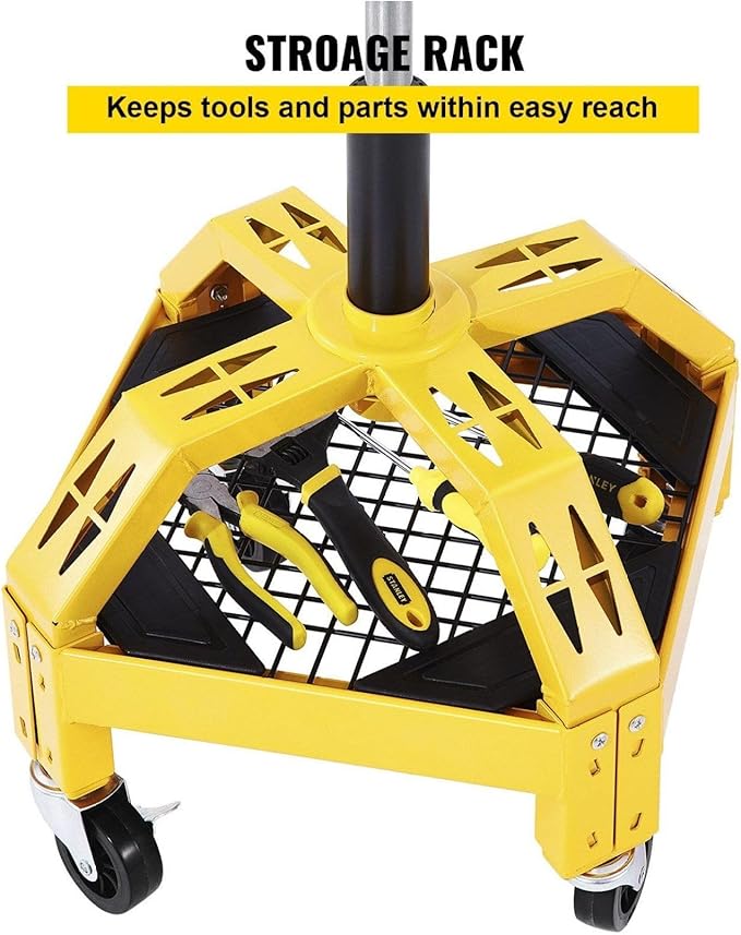 Rolling Garage Stool 300Lbs Capacity Adjustable Height 24 28.7In 360 Swivel Wheels Tool Tray for Workshop Auto Repair