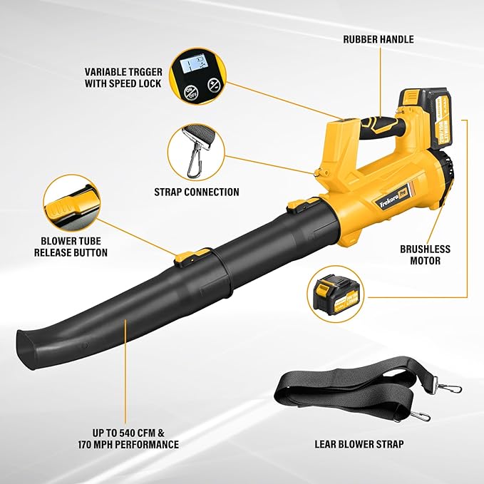 Leaf Blower Cordless20V Electric Blower with 2 6.0Ah Batteries and 1 Hour Fast Charger540CFM 170MPH Lightweight Leaf Blower for Patio CleaningLawn CareBlowing Fallen Leaves and Dustetc.