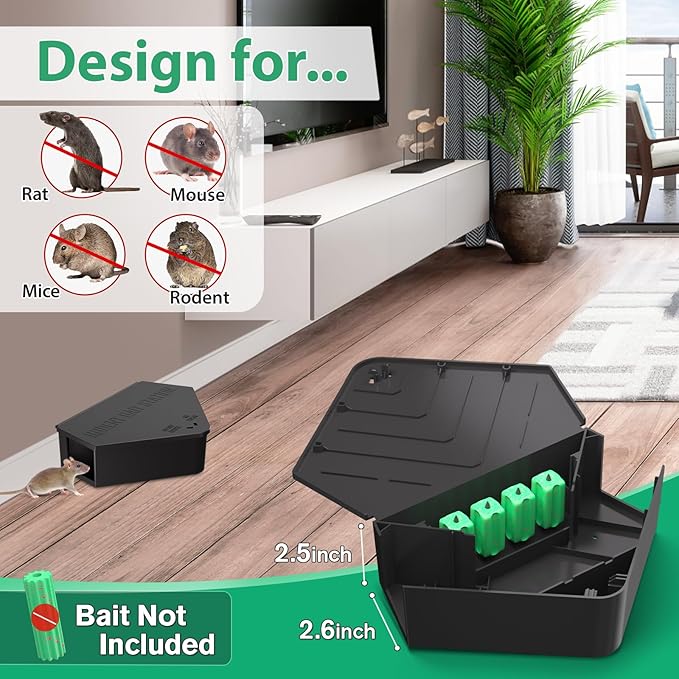 Anblak 4 Pack Rat Station Box with Keys Rodent Station Keeps Rats Away Keeps Children and Pets Safe Key Unlocking Reusable &amp Long-Lasting Indoor &amp Outdoor