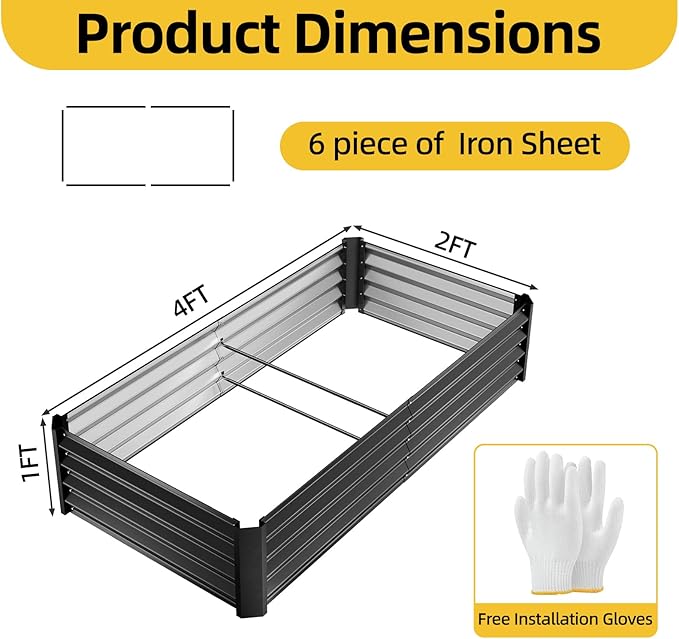 SUPERLELE 4x2x1ft(2 Pack) Black Metal Raised Garden Beds Thickened Color Steel Planter Box for Outdoor Vegetables &amp Flowers 48 L x 24 W x 12 H