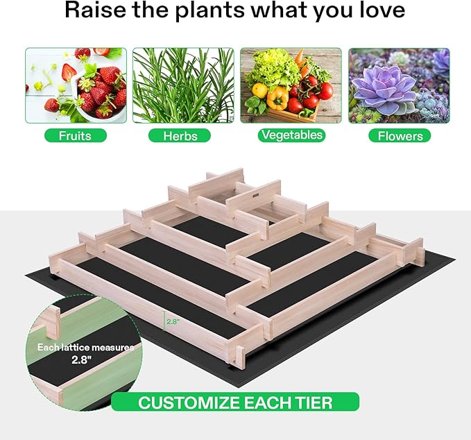 VIVOSUN 5-Tier Wooden Raised Garden Bed 42 x 42 x 14 Inches Outdoor Wood Planter Box with Gloves and Liner for Garden Patio Balcony Backyard and Outdoors