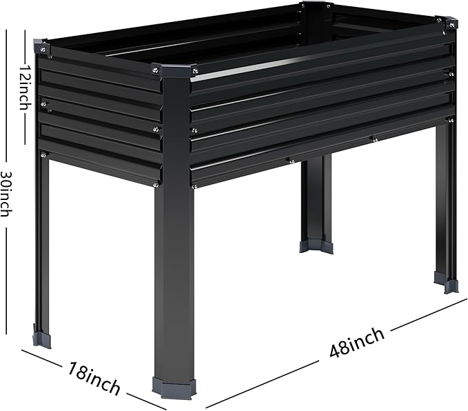 2PCS Galvanized Raised Garden Bed with Legs2PCS 48×18×30in Elevated Planter Box for BackyardGarden Patio Balcony 300lb CapacityPlanters for Outdoor PlantsBlack