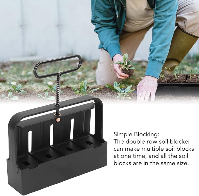 Soil Block MakerHand-held Soil BlockerSoil BlockerSoil Blocker Double Row Soil Block Maker Tool Stainless Steel for Seedling Greenhouse