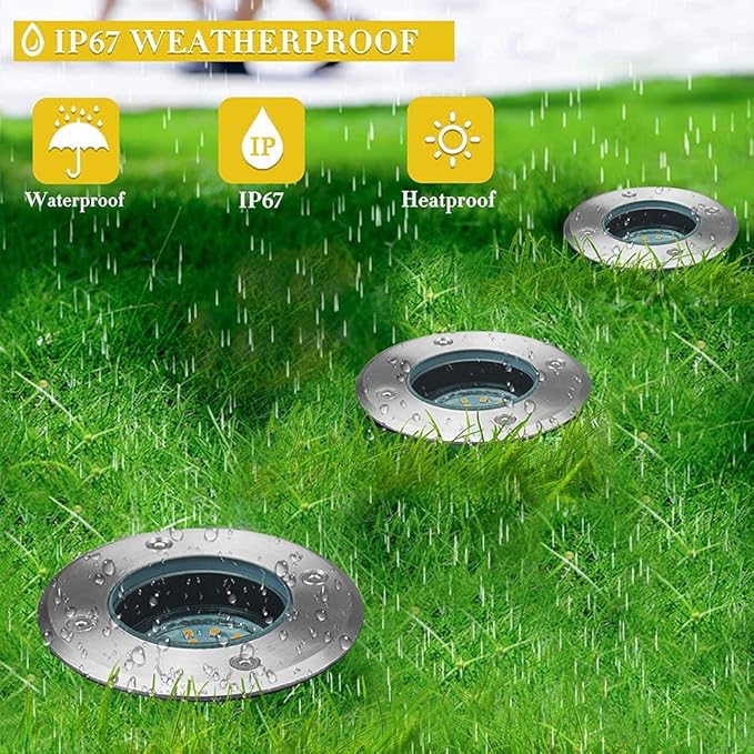 LED Spotlight LED Buried Lights3W Outdoor Recessed Round Landscape Lamp 12V/24V Ground Lights for DrivewayStepGardenPathwayPatio3 PackCool White Light12VYellow Light-12V