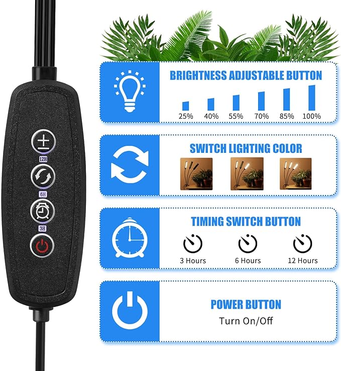LED Grow Lights for Indoor Plants [ ] Full Spectrum Grow Light 8 in1 Auto On/Off Timing 4/8/12H Plant Lights for Indoor Growing