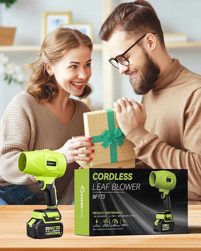 Saker Cordless Leaf Blower Portable Dust Cleaner Handheld Blowers 2 x 4.0Ah Batteries 180000 RPM Air Duster with Adjustable Speed for Drying Patio Cleaning Green