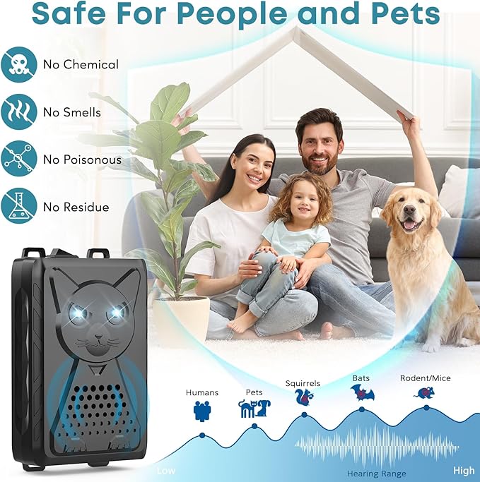 Ultrasonic Pest &amp Rodent Mouse Squirrels Repellent Plug-in Electronic Rat Bat Bug Spider Repeller Battery Operated Deterrent Control Mice for Car Engines Replace Mouse Traps Indoor Outdoor 2 P