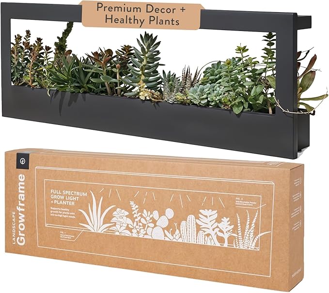 Modern Sprout Smart Landscape Growframe Wall Mounted Planter with LED Grow Light -Black