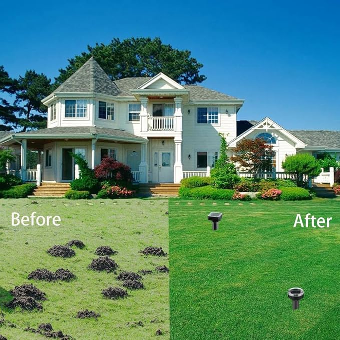 Solar-Powered Mole Repellent 10P Outdoor Gopher Repellent for Lawn Garden Yard Mole and Vole Repeller Waterproof Effectively Repels Gophers Snake Black