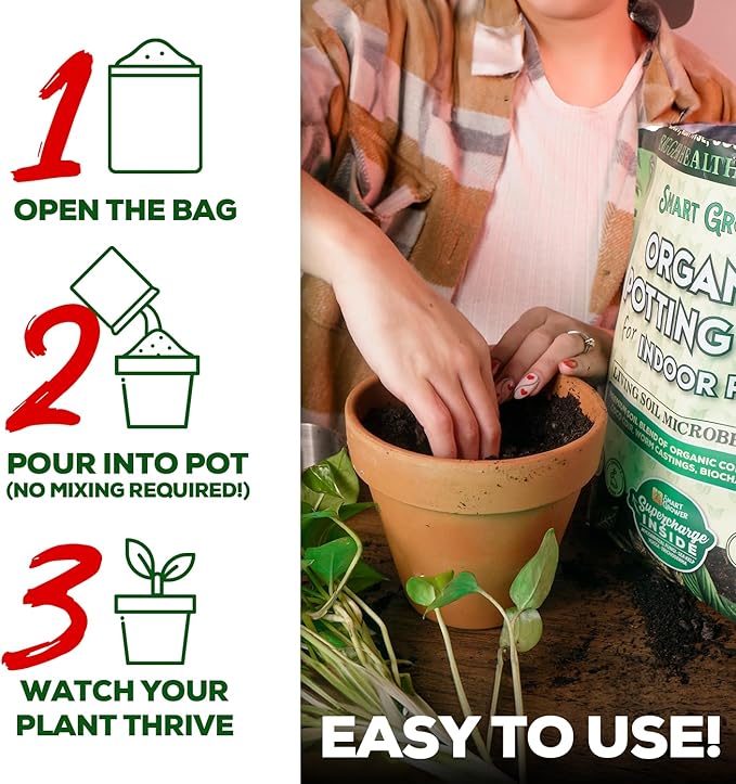 Organic Potting Soil for Indoor Plants. Boost House Plant Growth for Monstera Fiddle Leaf Money Tree Pothos Snake Plant Aroid Flowers Herbs Veggies &amp More Smart Grower 3 LB Ready to Plan