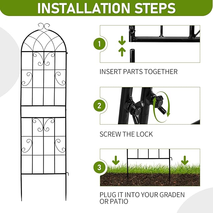 Garden Trellis2 Pack 16 x 61Garden Trellis for Climbing Plants Black Metal Gardening Trellis Outdoor Decorative Flower Trellis for Roses Vine Vegetables Support