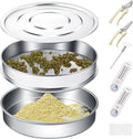 9 Pcs Trim Tray Kit Stainless Steel Trimming Tray with 150 Micrometer Fine Mesh Screen Bottom Harvest Trim Bin Trimming Scissors Mini Hygrometers Magnifying Plastic Scraper and Brush