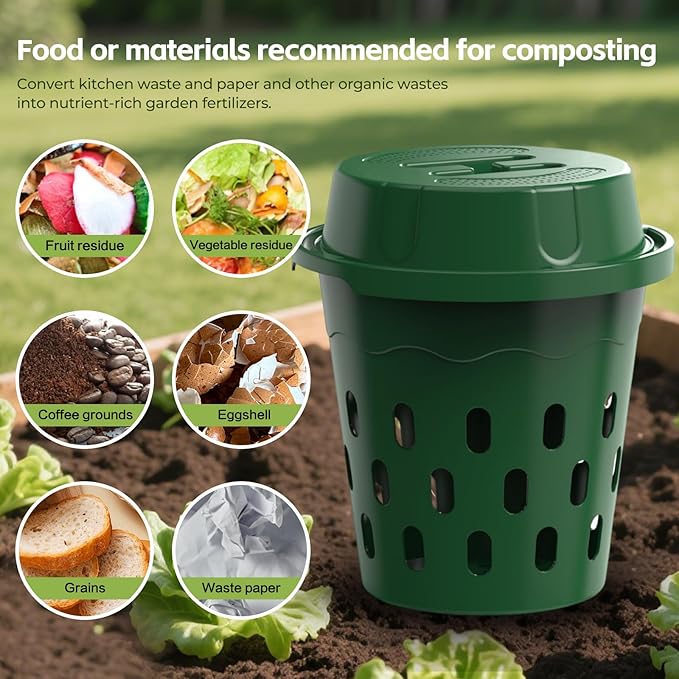 2-Pack Inground Worm Composter 8L Outdoor Worm Farm Worm Compost Bin for Garden Beds &amp Home Use Vermicomposting Bin for Recycling Food Waste (9.5x9.5x10.8Inch) Green