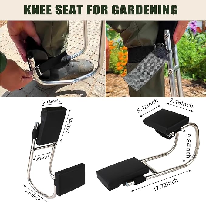 Garden kneeler knee seat stool ergonomic chair Ergonomic Gardening Seat Tool Strap on Kneeling Device Farm Work Protect Knees Including Hand Trowel Transplant Trowel and Cultivator Hand Rake(Red)