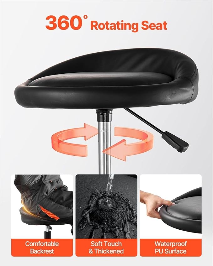 Rolling Shop Stool Heavy-Duty Garage Work Seat 300 Lbs Capacity Adjustable Height Dual Trays 360° Casters