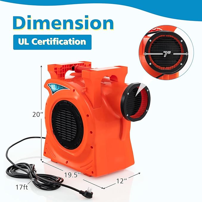 HONEY JOY Commercial Air Blower 3HP/2200W High Power Bounce House Blower Integrated Handle Air Blower for Large Outdoor Inflatables Air Sofas Electric Pump Fan for Bouncy Castle (3HP/2200W)