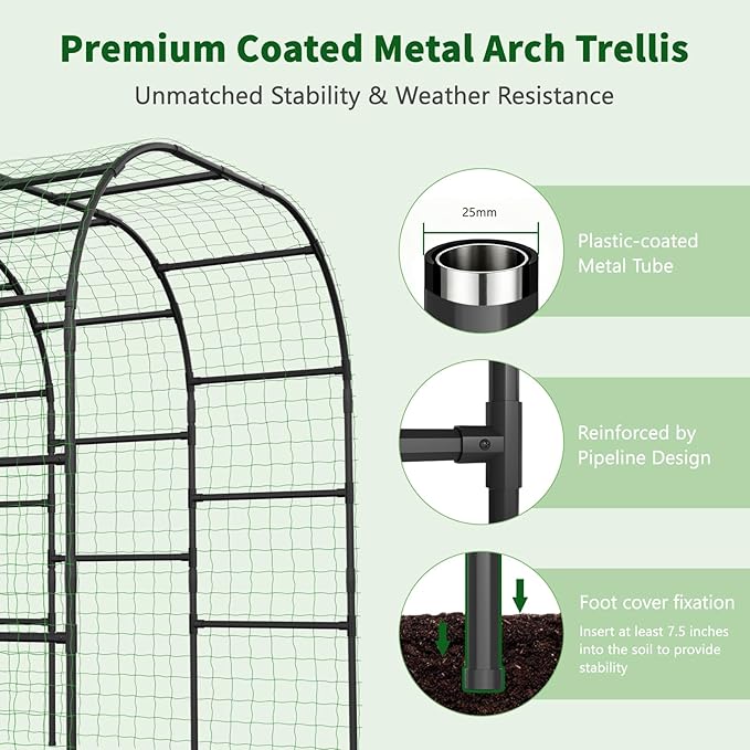 Tall Garden Arch Trellis for Climbing Plants 88in Tall Metal Plant Support Trellis Archway for Climbing Plant Vegetables Cucumber Outdoor Yard Lawn Garden Arch Tunnel Trellis
