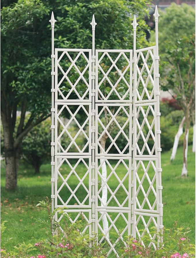 Foldable Garden Trellis For Climbing Plants Outdoor And Indoor DIY Garden Plant Support Metal Trellis Wall White Decorative Fences Flower Support Frame For Vines Climbing Plants Vegetables ( Siz