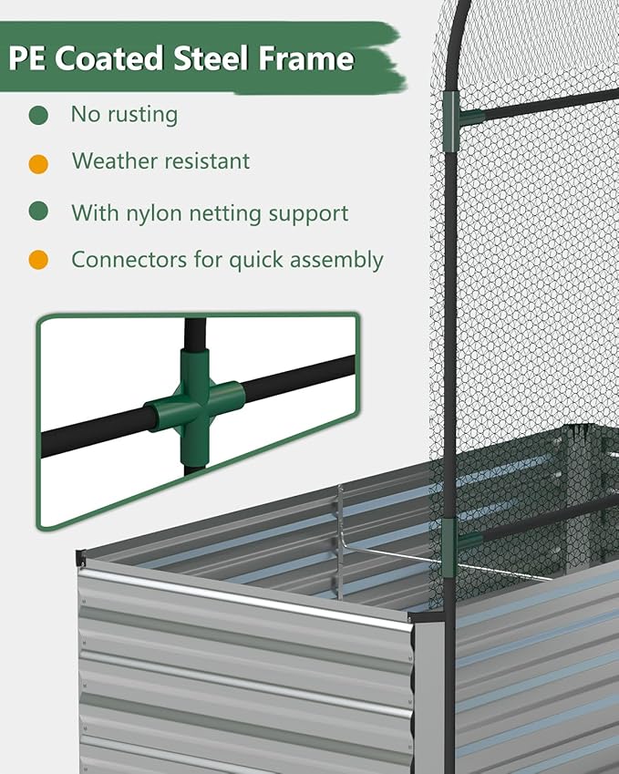 FOOWIN Raised Garden Bed with Arch Trellis for Climbing PlantsGalvanized Raised Garden BedPlanter Boxes Outdoor for Vegetables Flowers Herb478 Gallon Capacity Silver