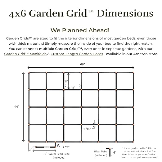 Garden Grid Watering System | Square Foot Gardening Grid &amp Irrigation in One | Pre-Assembled Watering Grid and Square Foot Garden Style Planting Template | USA-Made Quality | Size: 4x6 – Dims: 44