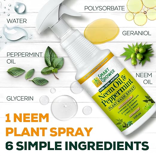 Neem Oil Spray for Plants with Peppermint Oil Natural Plant Wash Made for Indoor and Outdoor Plants Smart Grower 32oz Easy Ready to Use Spray