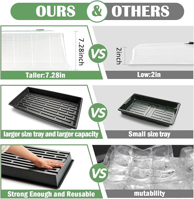 1020 Plant Tray with Tall 7.3'' Dome 5-Pack Extra Large Seed Starter Tray with Humidity Domes Heavy Duty 1020 Trays and Flats with Lid Seed Germination Mini Greenhouse No Hole for Balcony Garden