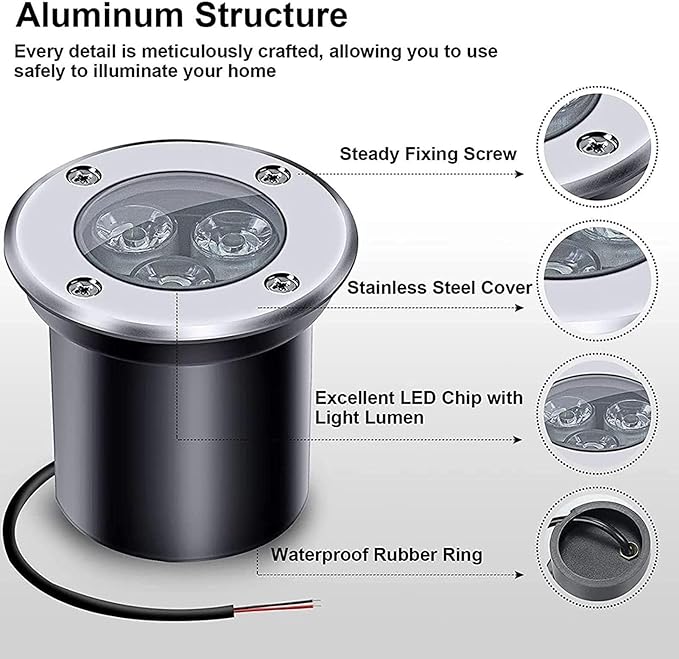Outdoor Buried Lights - Ground LED Landscape Lamp IP67 Waterproof Recessed LED Spotlight AC85-265V LED Well Lights Round Stainless Steel Garden Lawn Light for Patio Path Driveway Illumine
