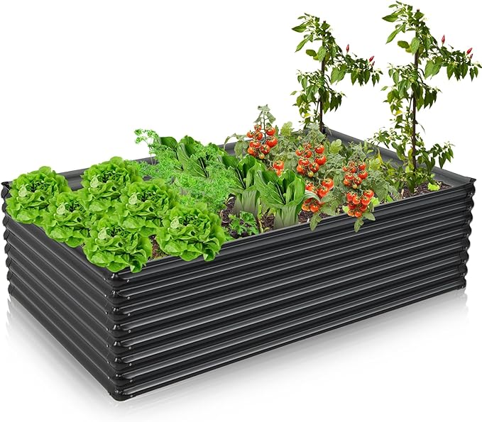 6x1.6x3.6ft Galvanized Raised Garden Bed Dual Use Metal Elevated Planter Box &amp Log Storage Rack Rectangular Planter Bed with Open Bottom Design for Vegetables Flowers (1)