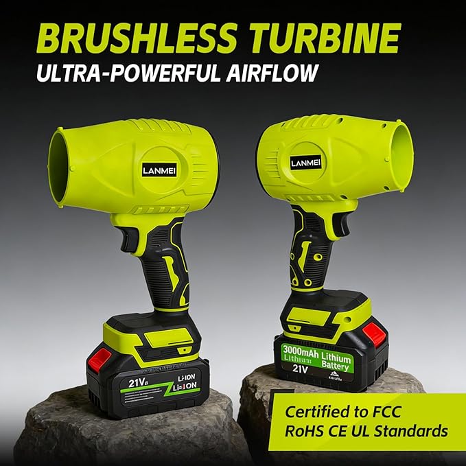 21V Cordless Leaf Blower with 2 * 3.0Ah Batteries and Charger High Power Turbo Jet Blower Lightweight Handheld Electric Blower for Lawn Care Yard Maintenance and Snow Clearing