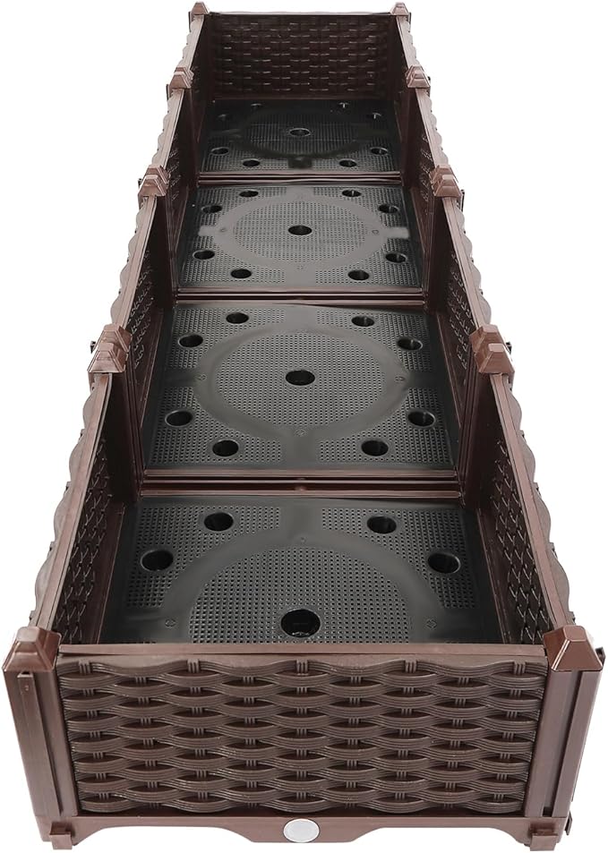 61x15x8.6in Raised Garden Bed Outdoor Elevated Plastic Planting Planter Boxes for Backyard Patio Balcony Floor Standing Rectangular Garden Box Kits with Drainage System -Coffee