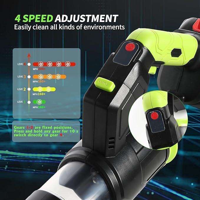 Leaf Blower Cordless 2in1 Electric Cordless Leaf Blower w/ 2 Batteries &amp Charger 4 Wind Speed 2 Handheld Modes 4.0/5.0AH Battery Lightweight Blowers for Patio Cleaning Lawn Yard Garage