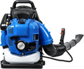 75.6CC 4-Stroke Backpack Leaf Blower Gas Powered &amp Snow Blower 750CFM 205MPH Gas Blowers with Ergonomic Design for Lawn Care Debris Clearing &amp Snow Removal (Blue) Blue