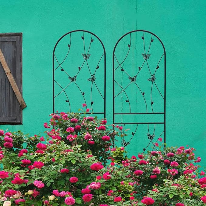 Sturdy Metal Garden Trellis for Climbing Plants – Rust-Resistant Outdoor Flower Support with Decorative Butterfly Design (2 Pack-H71'')