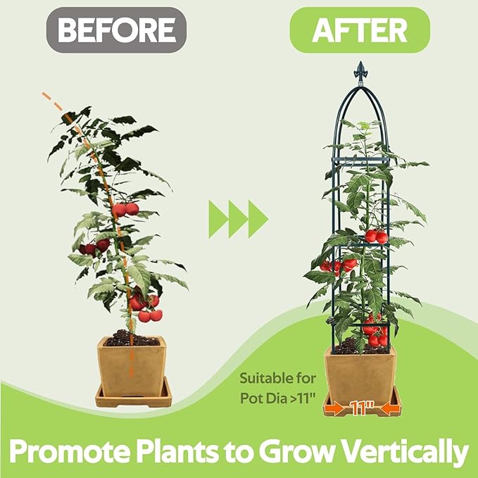 100% Metal Obelisk Trellis for Climbing Plants Outdoor &amp Indoor - Powder-Coated Thicken Steel Towering Plant Support - Weather-Proof Garden Trellis for Climbing Vine Vegetables &amp Flowers