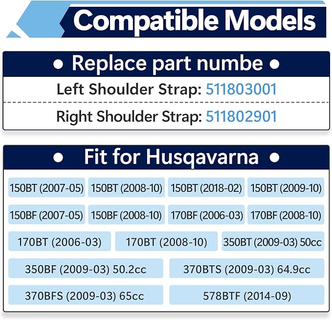 2 Set Backpack Blower Shoulder Straps Compatible with Husqvarna 150BT 150BF 170BT 170BF 350BT 350BF 370BFS 370BTS Straps for Backpack Blower Replace 511802901 511803001