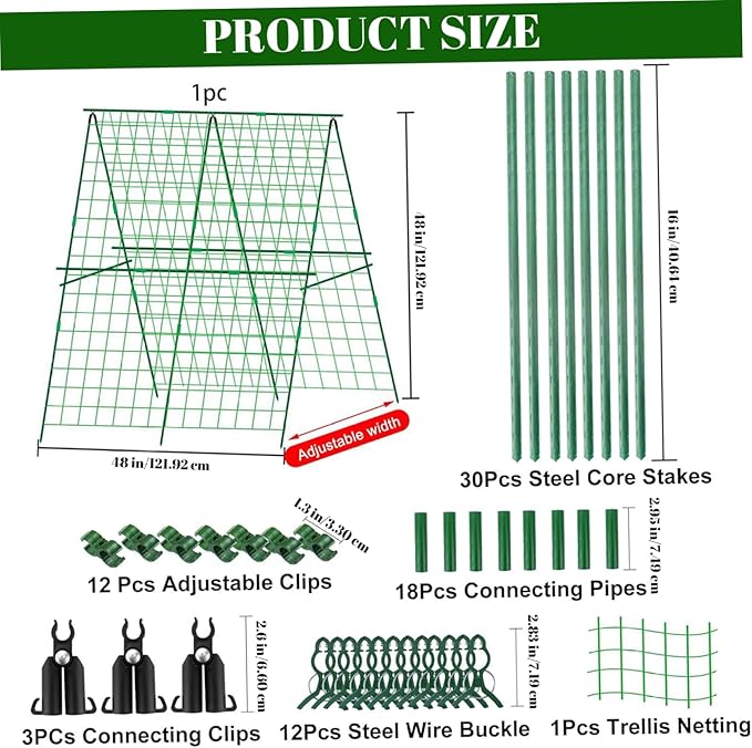 1 Set Cucumber Trellis for Raised Bed 48x48 Metal Garden Trellis Foldable A Frame Detachable Plant Support for Climbing Plants Tomato Squash Vegetable Cucumber for
