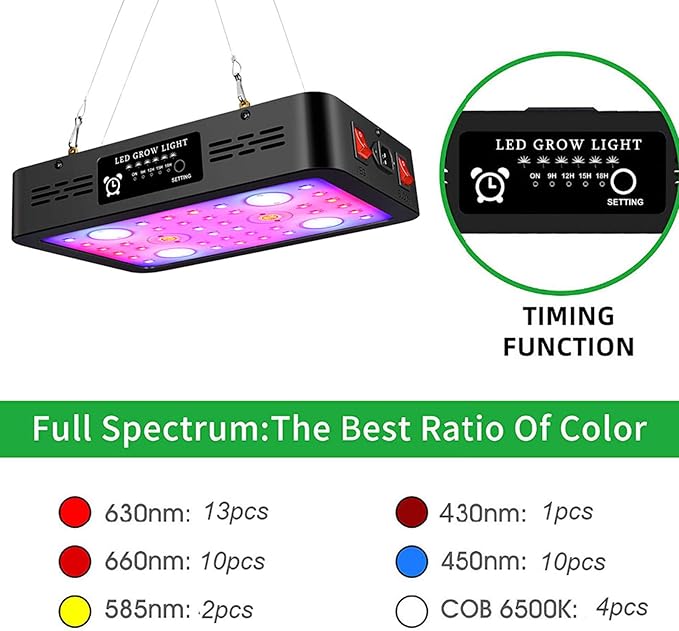 1200W LED Grow Light Growing Lamps with Veg/Bloom Dual Switches Timer Control Full Spectrum Grow Light Fixtures with Daisy Chain for Hydroponic Greenhouse Indoor Plant Veg and Flower