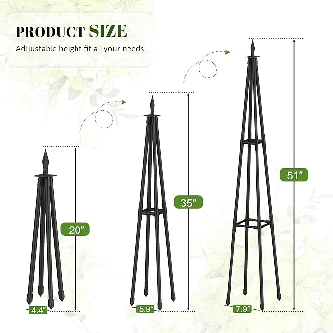4 FT Obelisk Trellis for Climbing PlantsGarden Trellis with Extra Thickened Plastic-Coated Metal Pipes Outdoor &amp Indoor Garden Support for Potted Plants Black